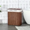 bamboo-laundry-hamper-lid_1 Bamboo laundry hamper with lid standing on a tiled bathroom floor beside a tub