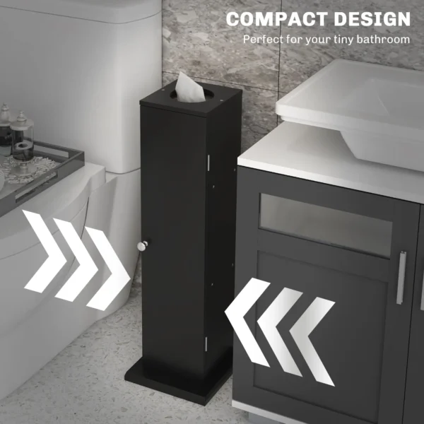 black-toilet-paper-storage-cabinet_4 Narrow black floor cabinet fitting the gap between a white toilet and a bathroom vanity
