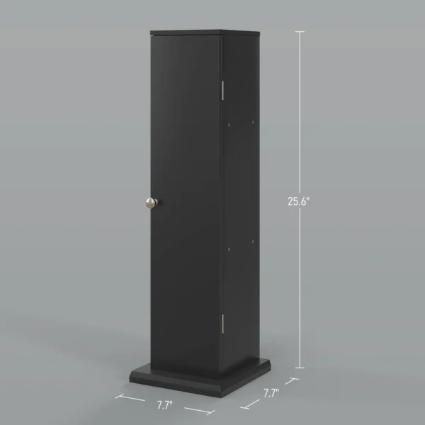 black-toilet-paper-storage-cabinet_7 Black toilet roll cabinet with dimension lines showing 7.7 by 7.7 by 25.6 inches