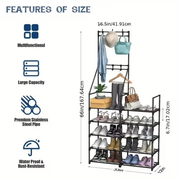 entryway-shoe-rack_3 Size chart showing 66 inch height, 33 inch width and 12 inch depth