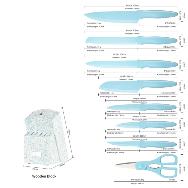 knife-set-block_2 Knife Set with Block, 14 Pieces, Blue Non-Stick Stainless Steel