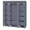 portable-closet-organizer-wardrobe_2 Front view of the gray fabric wardrobe with roll-up panels open and shelves visible