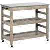 rolling-kitchen-cart-stainless-top_3 Grey three tier serving cart with a steel top on white background