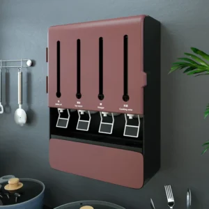 wall-mounted-seasoning-box_1 Coffee wall mounted seasoning box hung above a kitchen counter beside a utensil rail