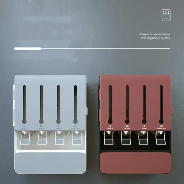 wall-mounted-seasoning-box_5 Grey and coffee color options shown side by side on a gray wall